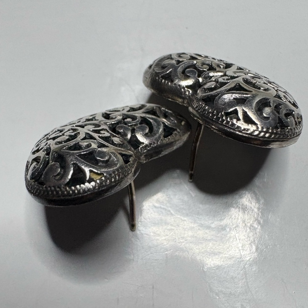 Earrings*925 Sterling Silver Filigree Heart Earrings Post Backs - Picture 6 of 7